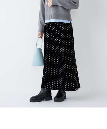 SHIPS Colors:〈手洗い可能〉グリッタープリント ポリエステルベロア フレアスカート