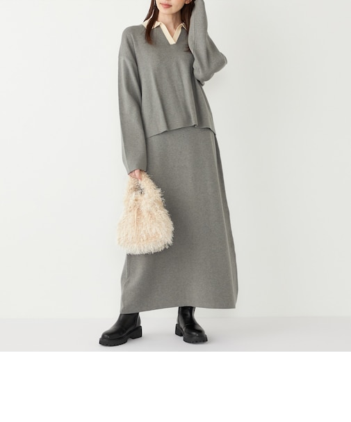 SHIPS Colors:〈手洗い可能〉スキッパー ニット × スカート セットアップ◇
