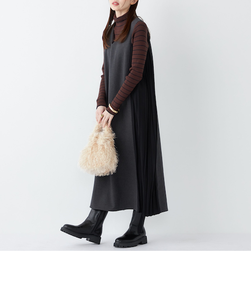 SHIPS Colors:〈手洗い可能〉プリーツ コンビ ジャンパー ワンピース