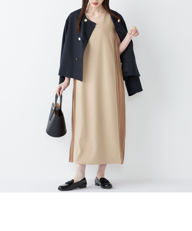 SHIPS Colors:〈手洗い可能〉プリーツ コンビ ジャンパー ワンピース