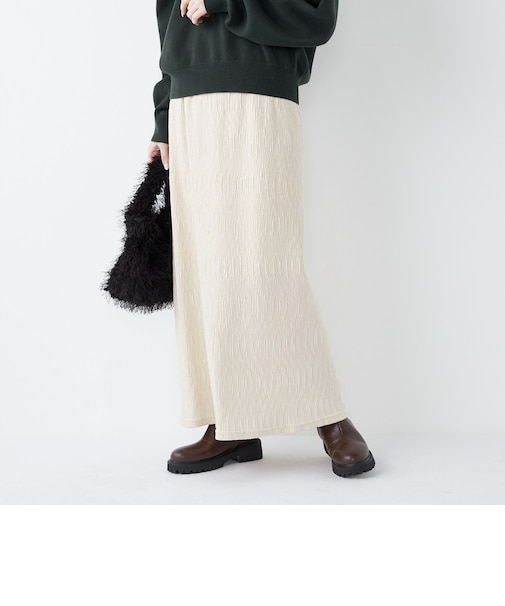 SHIPS Colors:〈手洗い可能〉ポリエステル ベロア プリーツ タイトスカート