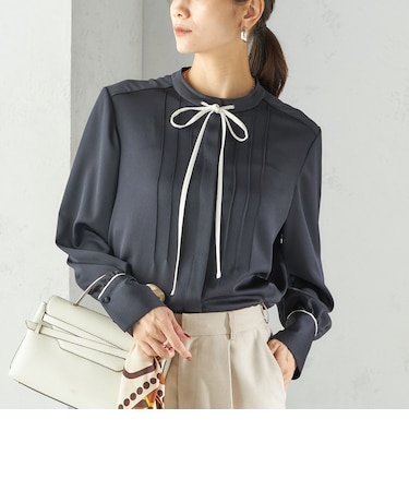 〈手洗い可能〉ハンマー サテン ピンタック ブラウス