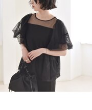 quaranciel:〈手洗い可能〉チュール パフスリーブ ドッキング プルオーバー