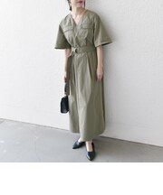 SHIPS any:〈洗濯機可能〉タイプライター Vネック ポケット ロング ワンピース