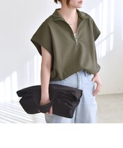 quaranciel:〈洗濯機可能〉ライト ポンチ ハーフジップ フレンチスリーブ TEE