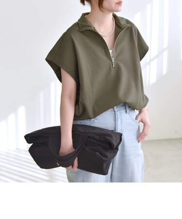 quaranciel:〈洗濯機可能〉ライト ポンチ ハーフジップ フレンチスリーブ TEE