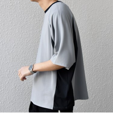 SHIPS any:〈洗濯機可能〉リブ パネル スポーティー ジャージー Tシャツ◇