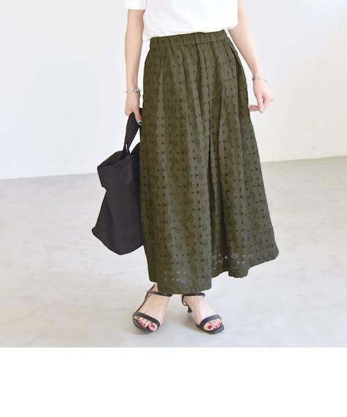 quaranciel:〈手洗い可能〉フラワー レース ランダム タック スカート