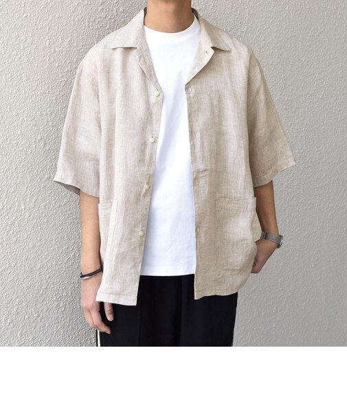 SHIPS any: ピュアリネン キャンプポケット ハーフスリーブ オープン シャツ◇