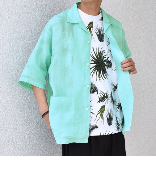 SHIPS any: ピュアリネン キャンプポケット ハーフスリーブ オープン シャツ◇