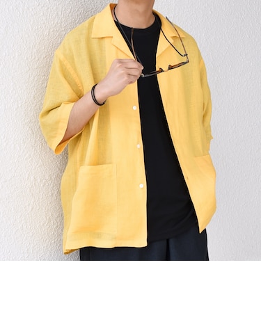 SHIPS any: ピュアリネン キャンプポケット ハーフスリーブ オープン シャツ◇