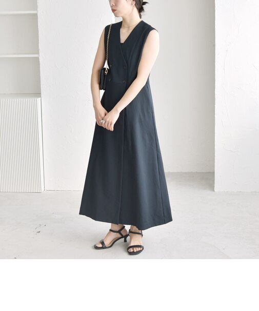 quaranciel: Vカラー ロング ジレ ワンピース