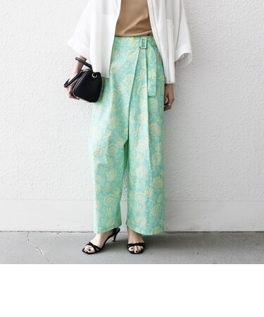 SHIPS any:〈洗濯機可能〉Les Olivades ボタニカル プリント ベルト ラップ セミワイド パンツ