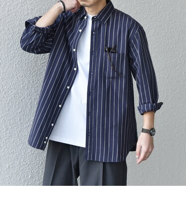 SHIPS any:〈洗濯機可能〉コットン/リネン ストライプ ７分袖 レギュラー シャツ◇