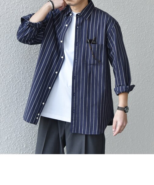 SHIPS any:〈洗濯機可能〉コットン/リネン ストライプ ７分袖 レギュラー シャツ◇