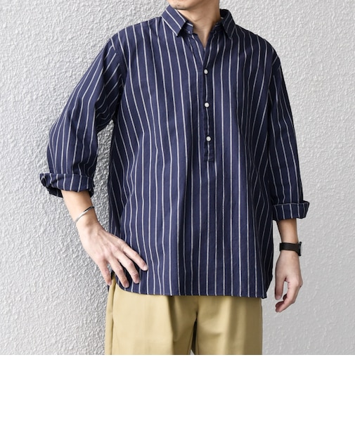 SHIPS any:〈洗濯機可能〉コットン/リネン 7分袖  ストライプ スキッパー プルオーバー シャツ◇