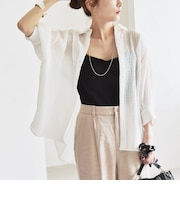 quaranciel :〈洗濯機可能〉シアー バンピー レギュラーカラー パフ シャツ ブラウス