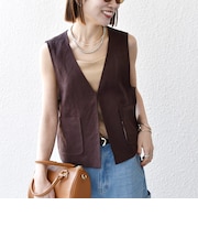 SHIPS any:〈洗濯機可能〉ヨーロピアンフラックス リネン  Vネック コンパクト ベスト