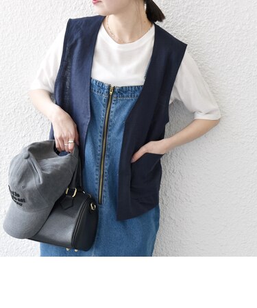 SHIPS any:〈洗濯機可能〉ヨーロピアンフラックス リネン  Vネック コンパクト ベスト