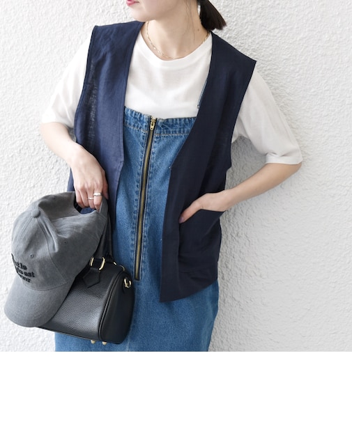 SHIPS any:〈洗濯機可能〉ヨーロピアンフラックス リネン  Vネック コンパクト ベスト