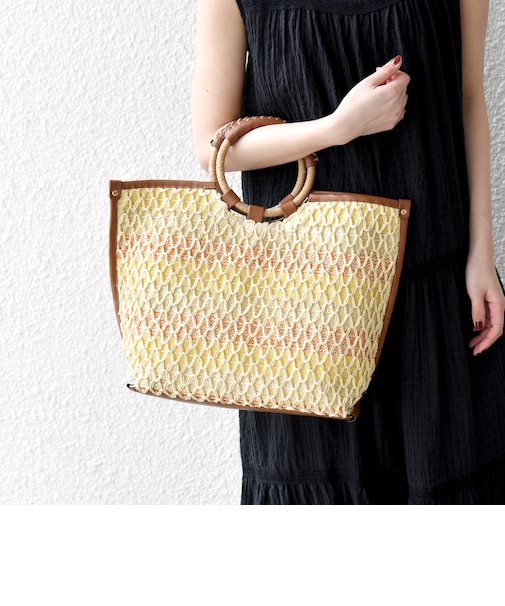 SHIPS any: マルチボーダー クロシェ ペーパー トート バッグ