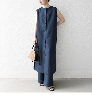 SHIPS any:〈洗濯機可能〉リネンライク ジレ ワンピース × イージー パンツ セットアップ
