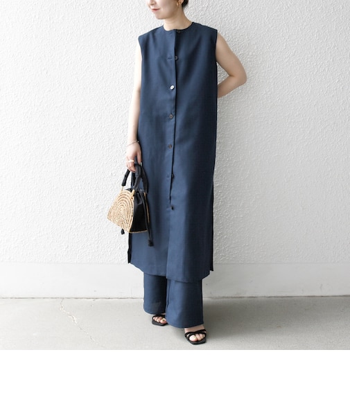 SHIPS any:〈洗濯機可能〉リネンライク ジレ ワンピース × イージー パンツ セットアップ