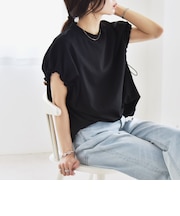 quaranciel:〈接触冷感/汗染み防止加工/洗濯機可能〉ドロスト ギャザー チュニック TEE