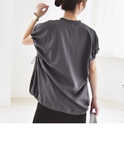 quaranciel:〈接触冷感/汗染み防止加工/洗濯機可能〉ドロスト ギャザー チュニック TEE