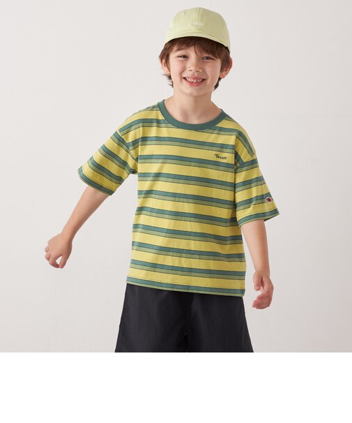 FRUIT OF THE LOOM: 刺繍 ロゴ カラー ボーダー Tシャツ<KIDS>