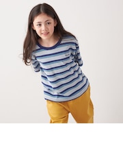 FRUIT OF THE LOOM: 刺繍 ロゴ カラー ボーダー Tシャツ<KIDS>