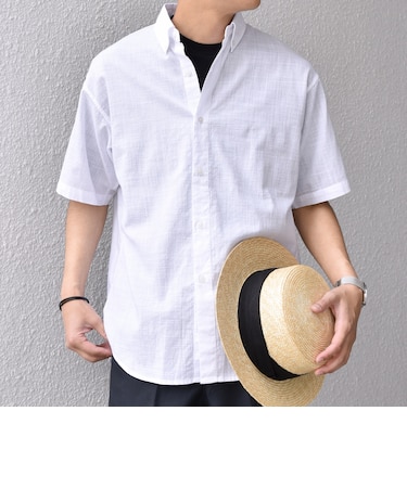 SHIPS any: BEZ TEXTILE マルチカラー ストライプ/ソリッド ボタンダウン ショートスリーブ シャツ◇