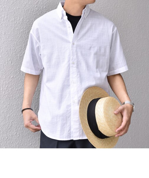 SHIPS any: BEZ TEXTILE マルチカラー ストライプ/ソリッド ボタンダウン ショートスリーブ シャツ◇