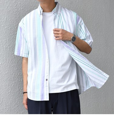 SHIPS any: BEZ TEXTILE マルチカラー ストライプ/ソリッド ボタンダウン ショートスリーブ シャツ◇