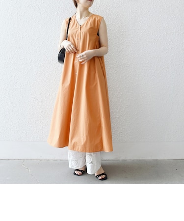 SHIPS any:〈洗濯機可能〉ポプリン Vネック Aライン ノースリーブ ワンピース