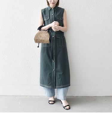 SHIPS any:〈洗濯機可能〉オックス ステッチ ノースリーブ シャツ ワンピース