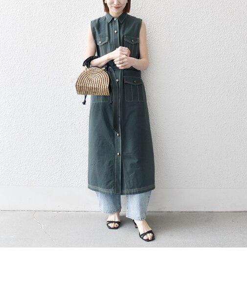 SHIPS any:〈洗濯機可能〉オックス ステッチ ノースリーブ シャツ ワンピース