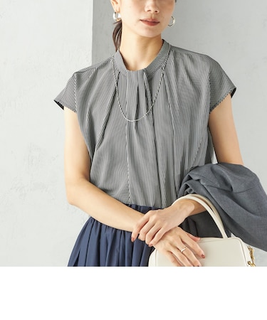 〈手洗い可能〉タック タイ フレンチ スリーブ ブラウス