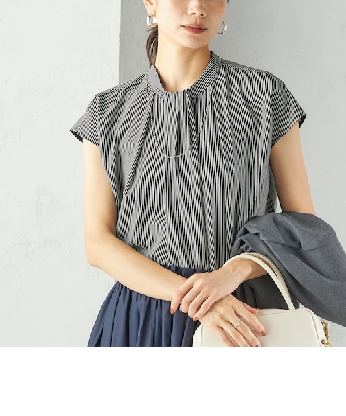 〈手洗い可能〉タック タイ フレンチ スリーブ ブラウス