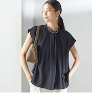 〈手洗い可能〉タック タイ フレンチ スリーブ ブラウス