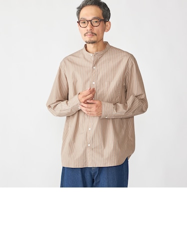 SHIPS: 100S バンドカラー ストライプ シャツ