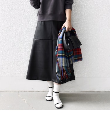 〈手洗い可能〉合成皮革 ウエスト ゴム スカート