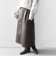 〈手洗い可能〉合成皮革 ウエスト ゴム スカート