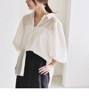 quaranciel:〈洗濯機可能〉シアー ボリュームスリーブ ヨーク ギャザー シャツ ブラウス