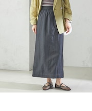 〈手洗い可能〉シアー シャイニー ウエスト ゴム ギャザー スカート