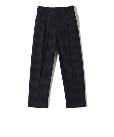 SHIPS Primary Navy Label:麻混 ストライプ ストレッチ テーパード パンツ