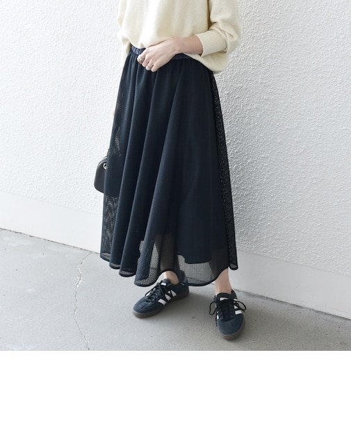 SHIPS any:〈手洗い可能〉メッシュ サーキュラー スカート