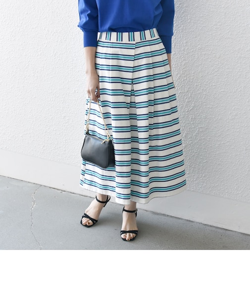 SHIPS any:キャンバス ボーダー Aライン スカート