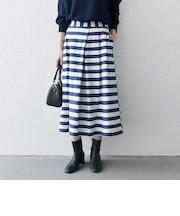 SHIPS any:キャンバス ボーダー Aライン スカート