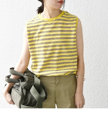 SHIPS any:〈洗濯機可能〉パイル ボーダー ノースリーブ TEE